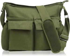 High Density Canvas Messenger Bag for Men/Women, 15 Large Crossbody Shoulder Bag Tote Bag for College/Travel/Work Daily Use