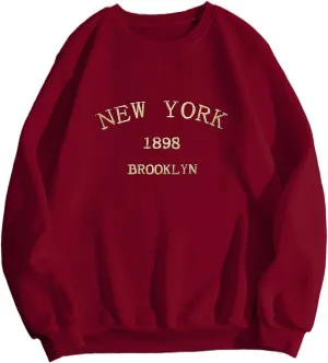 Hilinker Women's Cute Graphic Crewneck Sweatshirts Casual Loose Long Sleeve Pullover Tops Burgundy