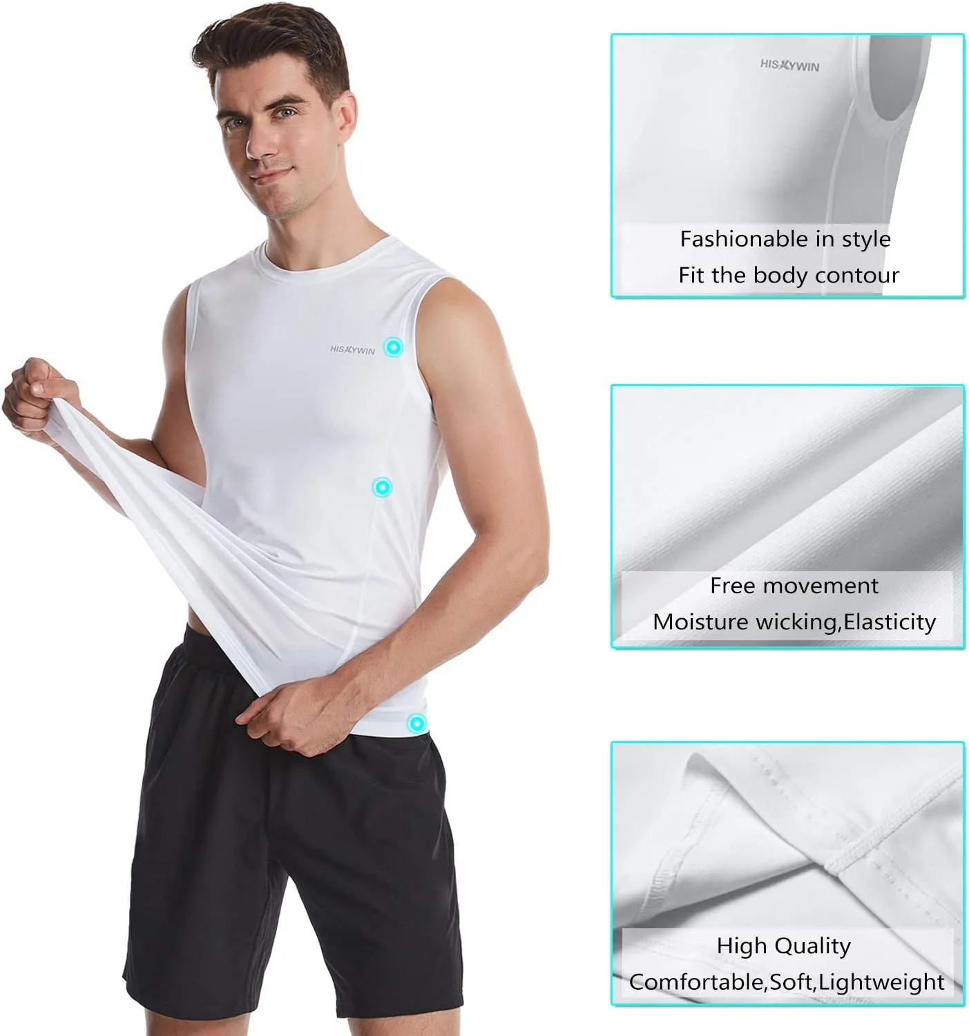HISKYWIN Mens Basic Solid Workout Bodybuilding Tank-Tops Quick-Dry Sleeveless T-Shirt Athletic-Fit Vest Undershirt