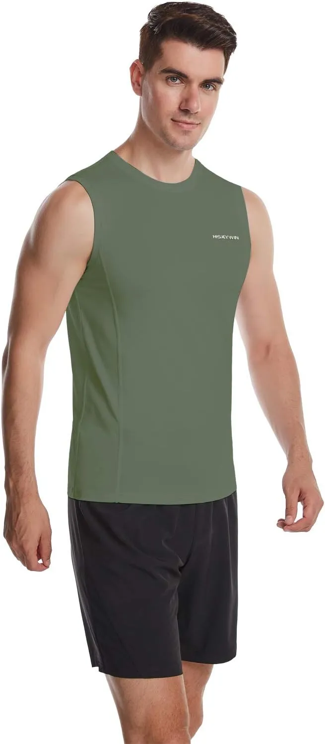 HISKYWIN Mens Basic Solid Workout Bodybuilding Tank-Tops Quick-Dry Sleeveless T-Shirt Athletic-Fit Vest Undershirt
