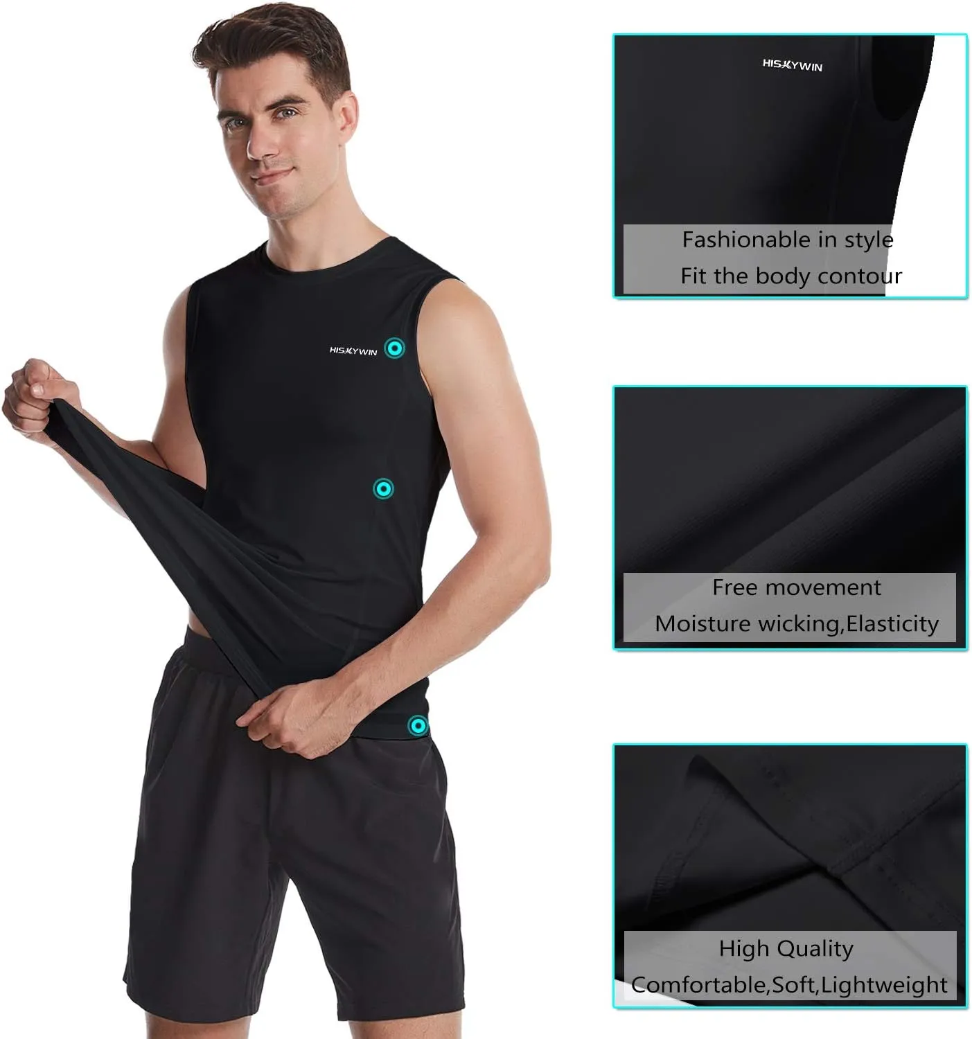 HISKYWIN Mens Basic Solid Workout Bodybuilding Tank-Tops Quick-Dry Sleeveless T-Shirt Athletic-Fit Vest Undershirt