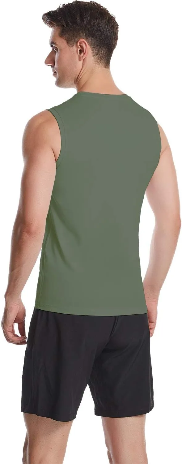 HISKYWIN Mens Basic Solid Workout Bodybuilding Tank-Tops Quick-Dry Sleeveless T-Shirt Athletic-Fit Vest Undershirt