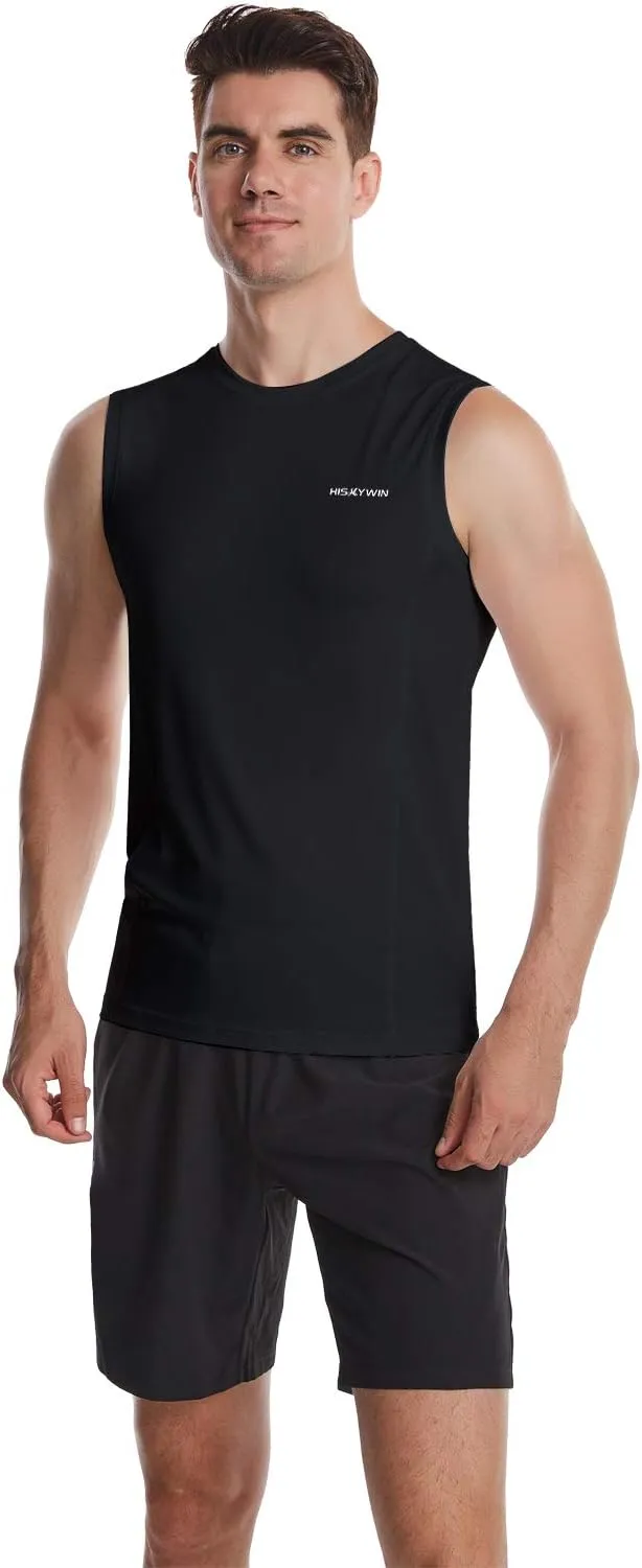 HISKYWIN Mens Basic Solid Workout Bodybuilding Tank-Tops Quick-Dry Sleeveless T-Shirt Athletic-Fit Vest Undershirt