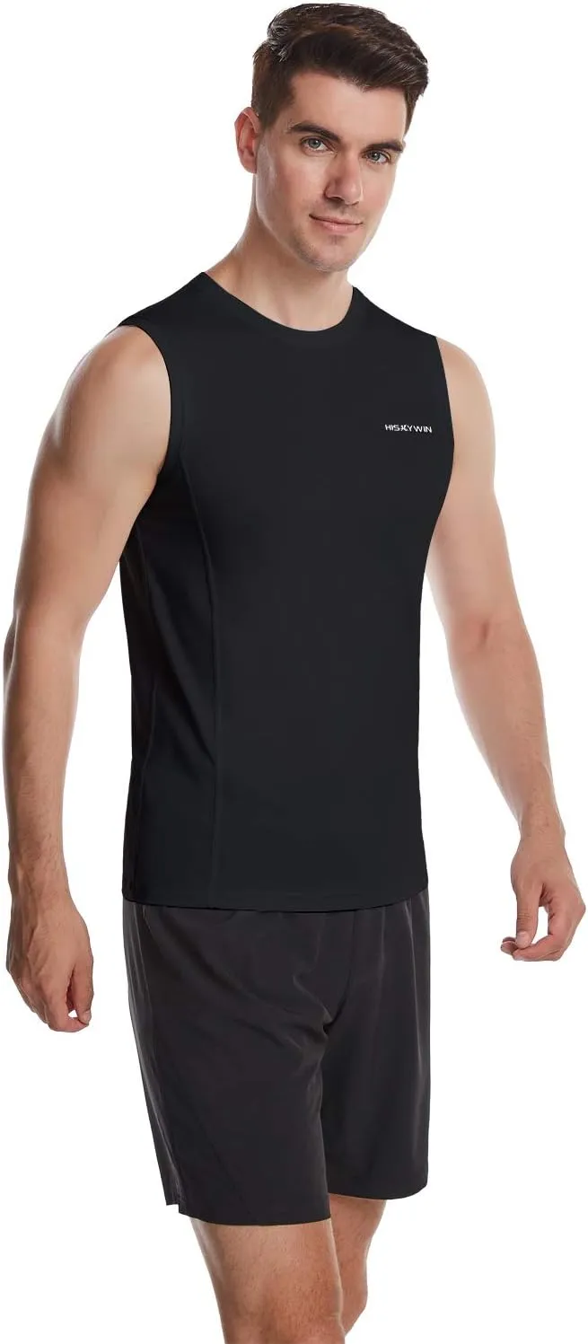 HISKYWIN Mens Basic Solid Workout Bodybuilding Tank-Tops Quick-Dry Sleeveless T-Shirt Athletic-Fit Vest Undershirt