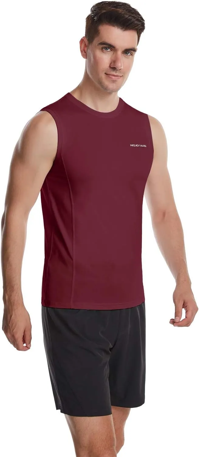 HISKYWIN Mens Basic Solid Workout Bodybuilding Tank-Tops Quick-Dry Sleeveless T-Shirt Athletic-Fit Vest Undershirt