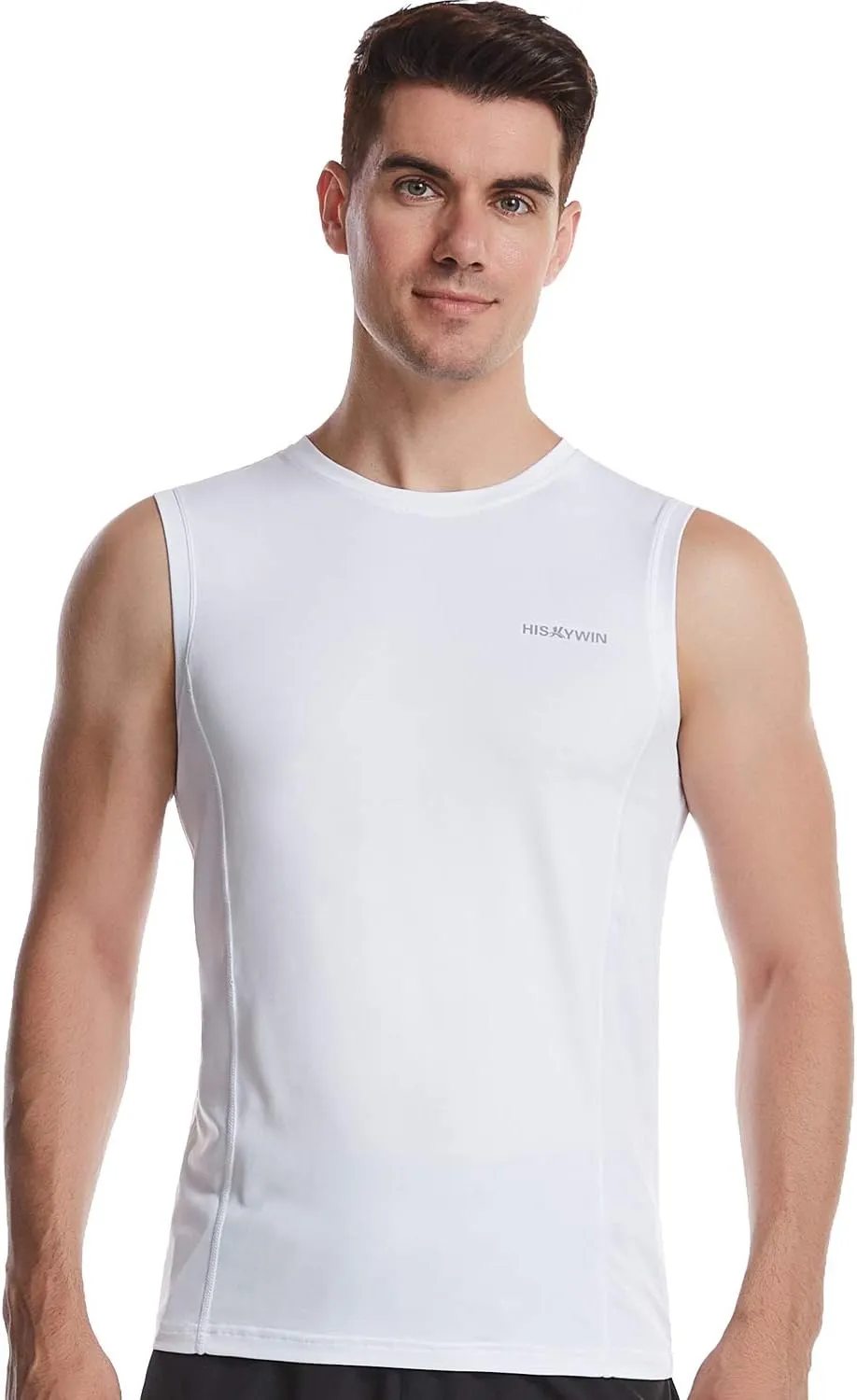 HISKYWIN Mens Basic Solid Workout Bodybuilding Tank-Tops Quick-Dry Sleeveless T-Shirt Athletic-Fit Vest Undershirt