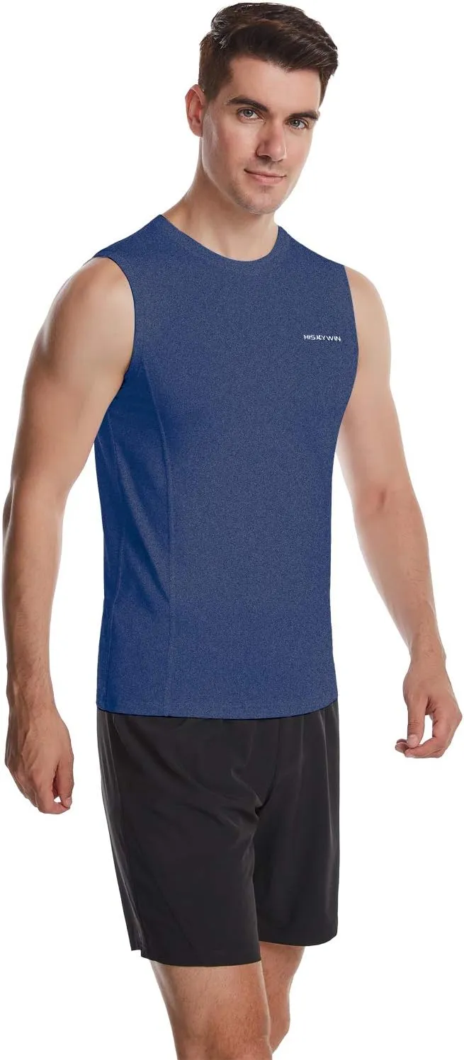 HISKYWIN Mens Basic Solid Workout Bodybuilding Tank-Tops Quick-Dry Sleeveless T-Shirt Athletic-Fit Vest Undershirt