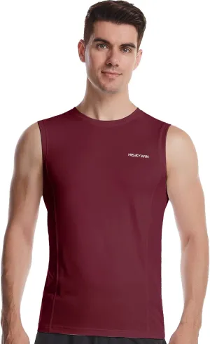 HISKYWIN Mens Basic Solid Workout Bodybuilding Tank-Tops Quick-Dry Sleeveless T-Shirt Athletic-Fit Vest Undershirt
