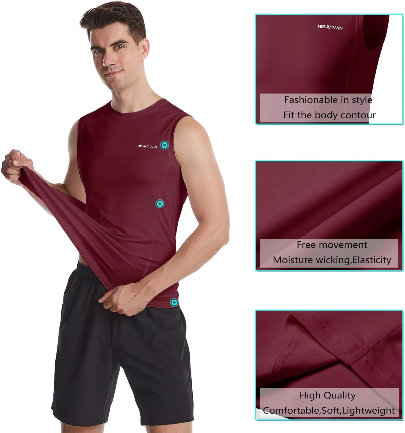 HISKYWIN Mens Basic Solid Workout Bodybuilding Tank-Tops Quick-Dry Sleeveless T-Shirt Athletic-Fit Vest Undershirt