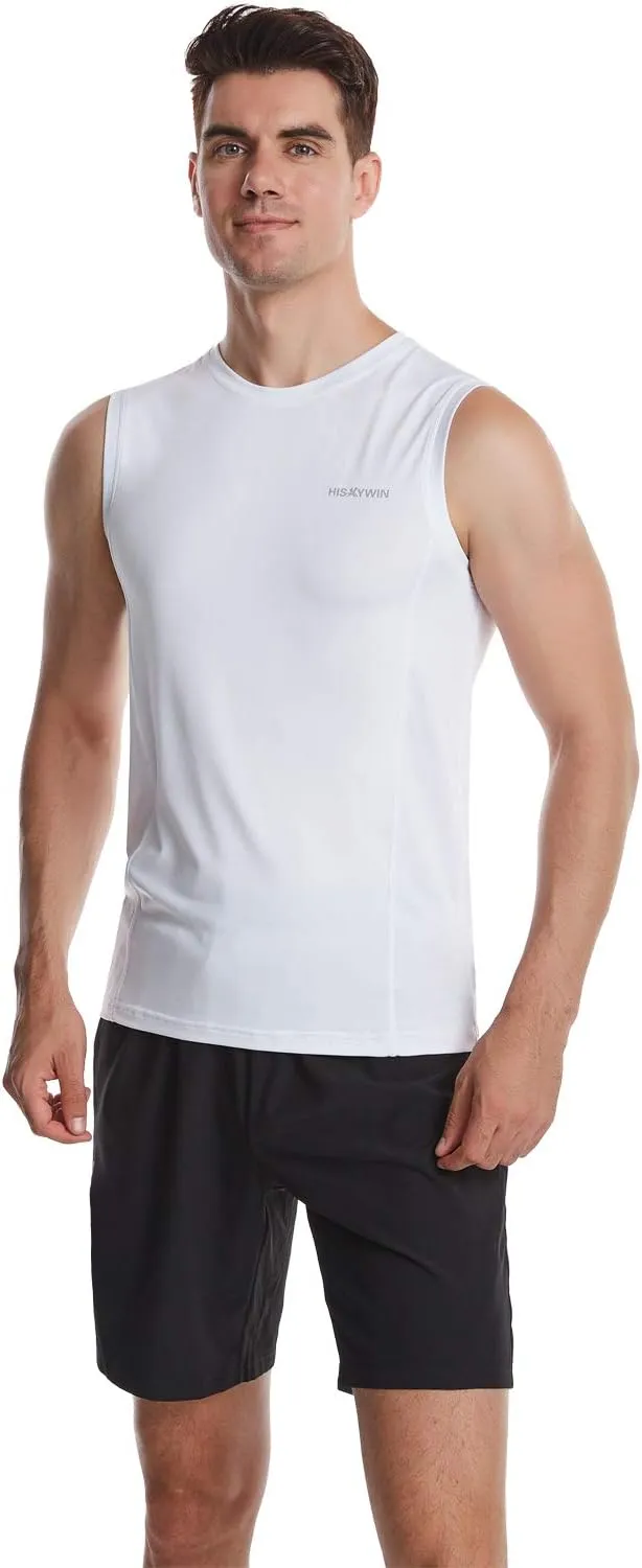 HISKYWIN Mens Basic Solid Workout Bodybuilding Tank-Tops Quick-Dry Sleeveless T-Shirt Athletic-Fit Vest Undershirt