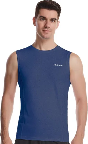 HISKYWIN Mens Basic Solid Workout Bodybuilding Tank-Tops Quick-Dry Sleeveless T-Shirt Athletic-Fit Vest Undershirt