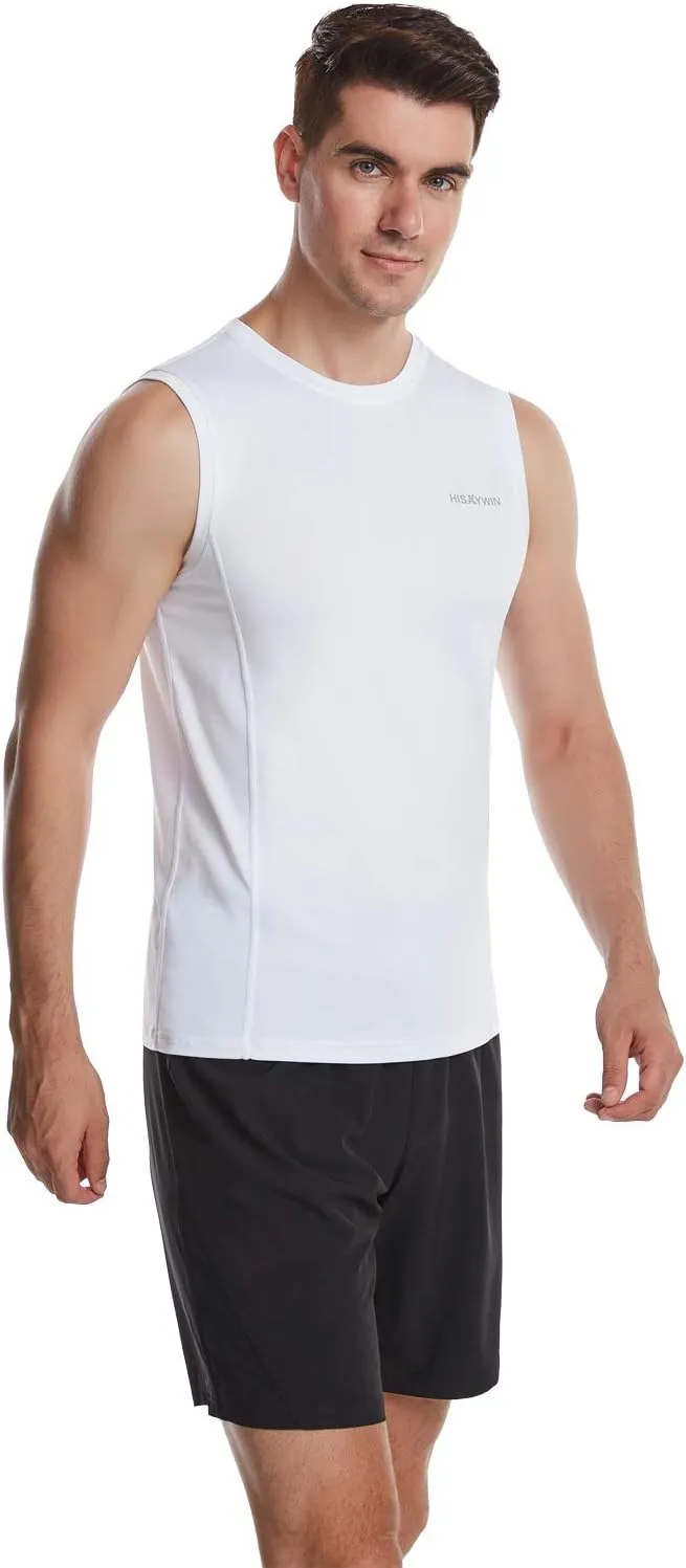HISKYWIN Mens Basic Solid Workout Bodybuilding Tank-Tops Quick-Dry Sleeveless T-Shirt Athletic-Fit Vest Undershirt