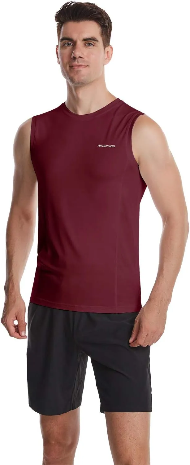 HISKYWIN Mens Basic Solid Workout Bodybuilding Tank-Tops Quick-Dry Sleeveless T-Shirt Athletic-Fit Vest Undershirt