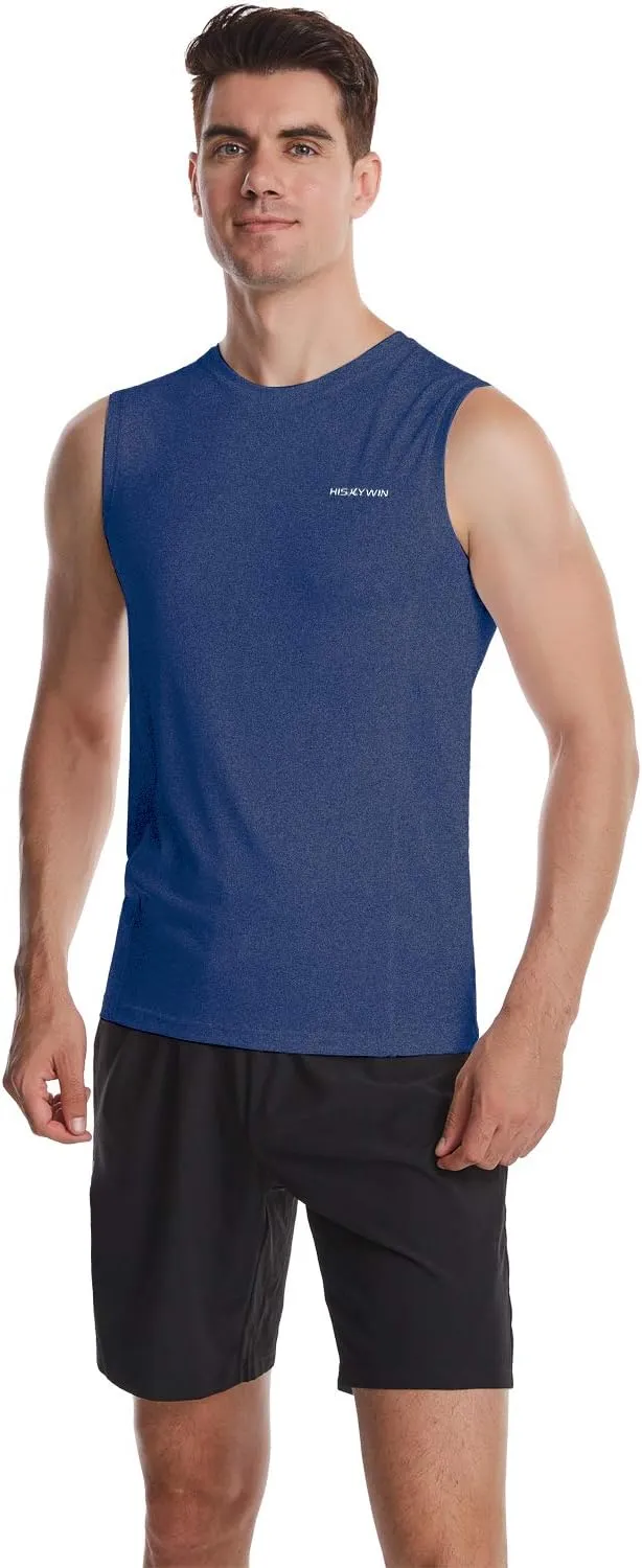 HISKYWIN Mens Basic Solid Workout Bodybuilding Tank-Tops Quick-Dry Sleeveless T-Shirt Athletic-Fit Vest Undershirt