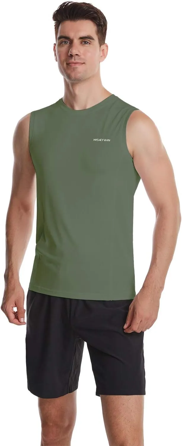HISKYWIN Mens Basic Solid Workout Bodybuilding Tank-Tops Quick-Dry Sleeveless T-Shirt Athletic-Fit Vest Undershirt