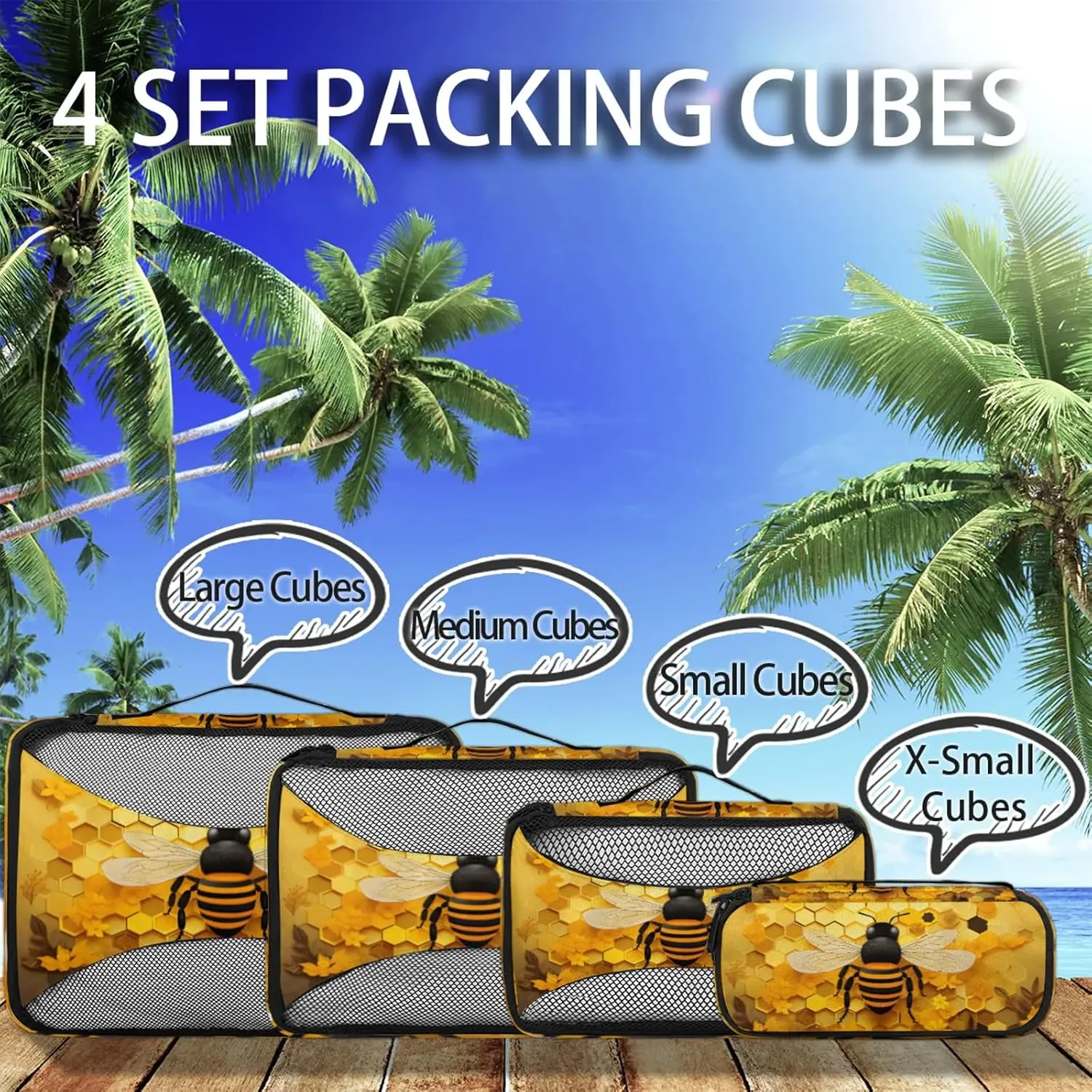 Honeycomb Bee 4 Pack Packing Cubes for Travel Lightweight Luggage Organizer Bag for Men Women Suitcase Packing Bags Set for Travel Essentials