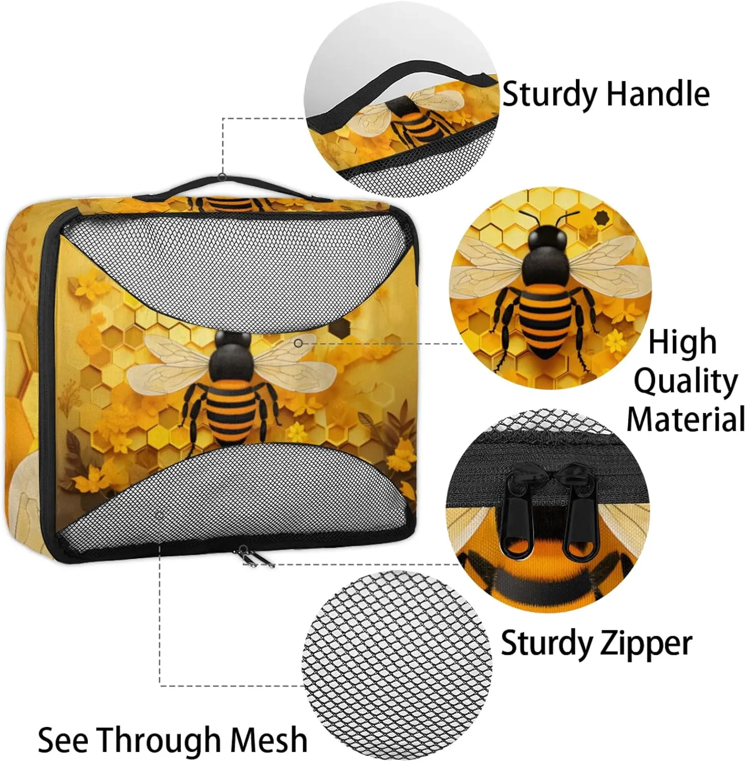 Honeycomb Bee 4 Pack Packing Cubes for Travel Lightweight Luggage Organizer Bag for Men Women Suitcase Packing Bags Set for Travel Essentials