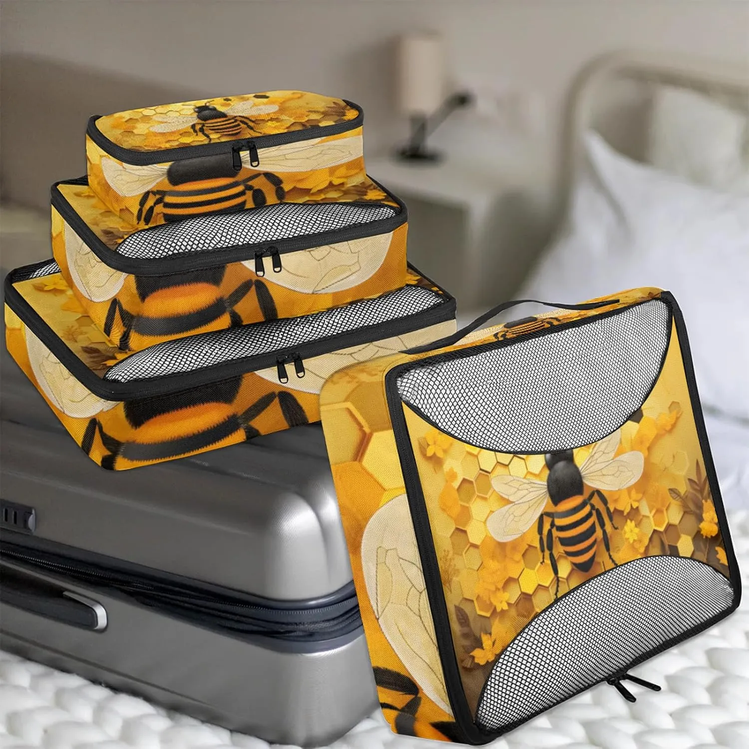 Honeycomb Bee 4 Pack Packing Cubes for Travel Lightweight Luggage Organizer Bag for Men Women Suitcase Packing Bags Set for Travel Essentials