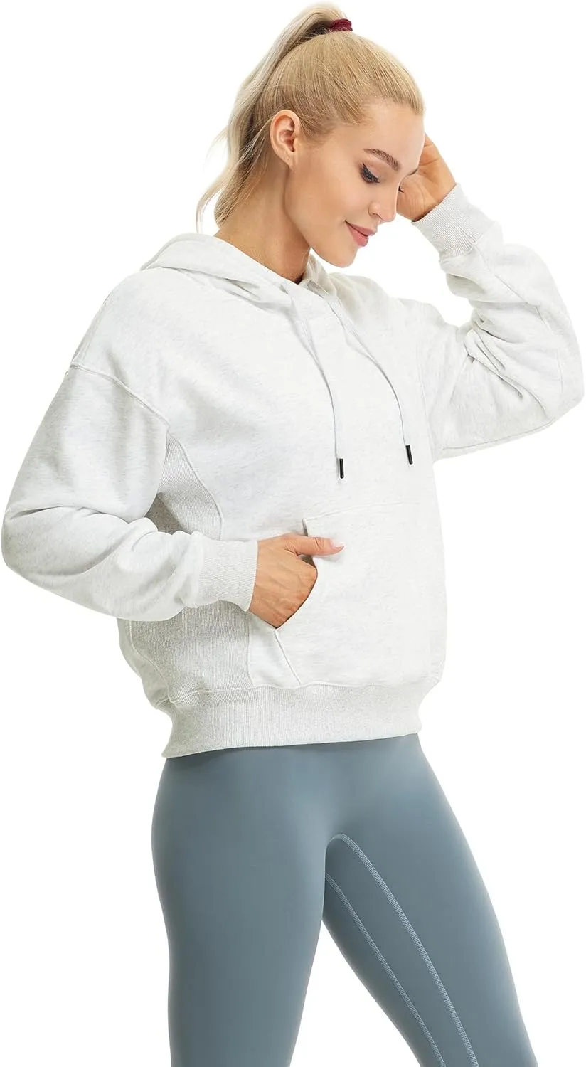 icyzone Women's Fleece Lined Hooded Sweatshirt Tops, Oversized Casual Pullover with kangaroo Pocket & Drawstring