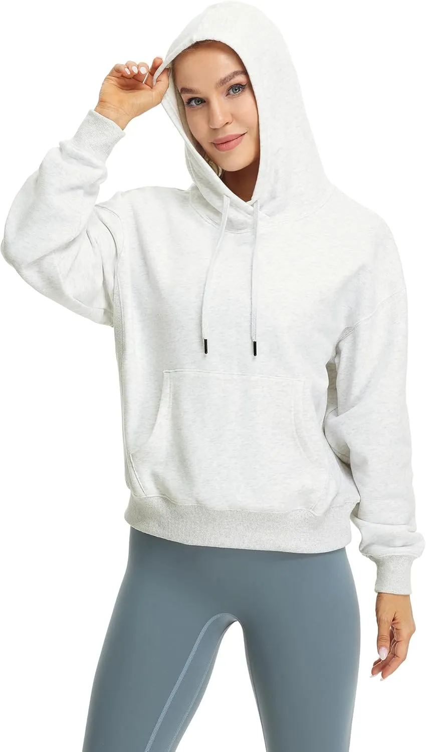 icyzone Women's Fleece Lined Hooded Sweatshirt Tops, Oversized Casual Pullover with kangaroo Pocket & Drawstring