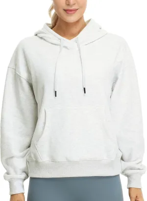 icyzone Women's Fleece Lined Hooded Sweatshirt Tops, Oversized Casual Pullover with kangaroo Pocket & Drawstring