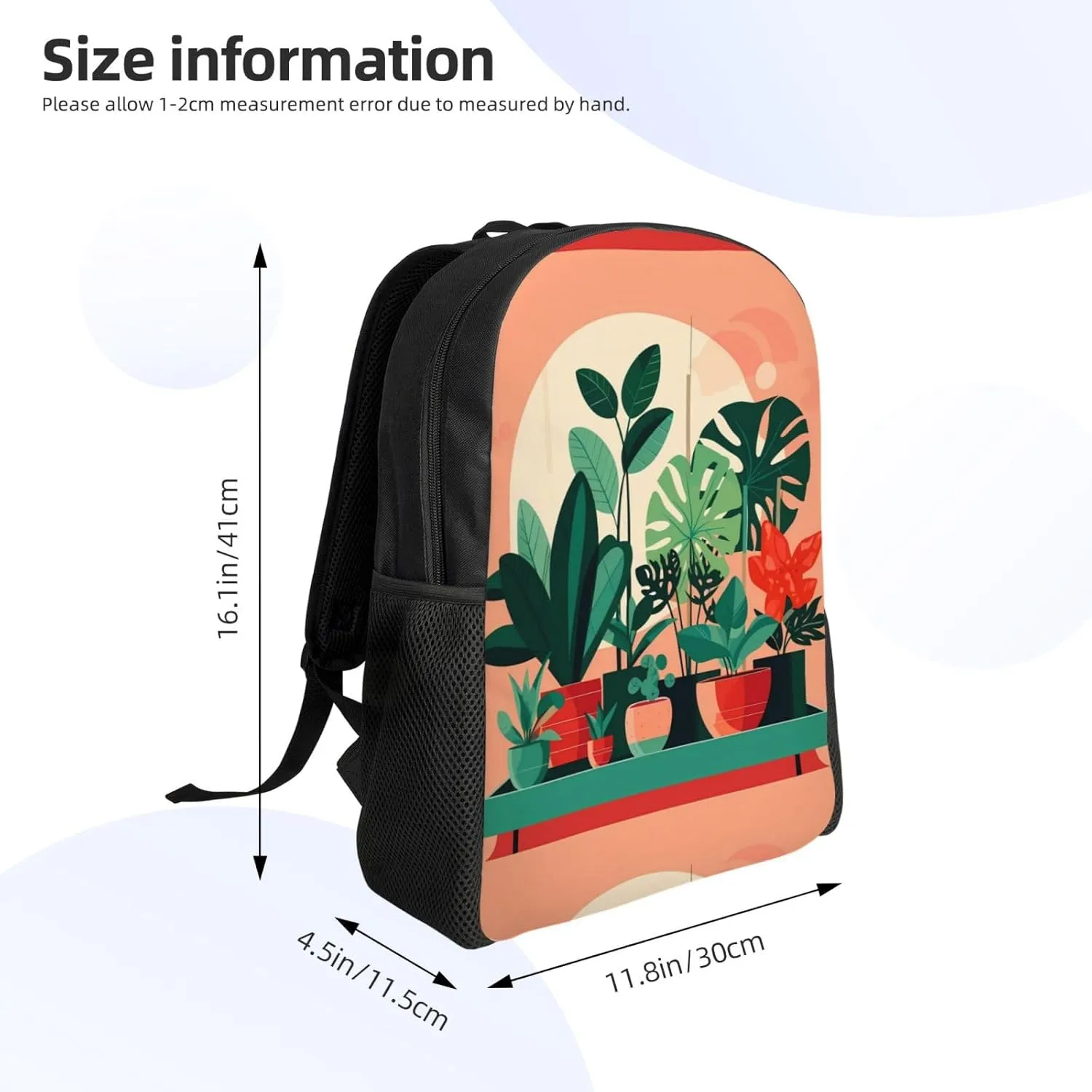 Indoor Potted Green Plants Printed Travel Laptop Backpack for Men Women, Funny Daily Use Computer Bag, Waterproof Casual Daypack