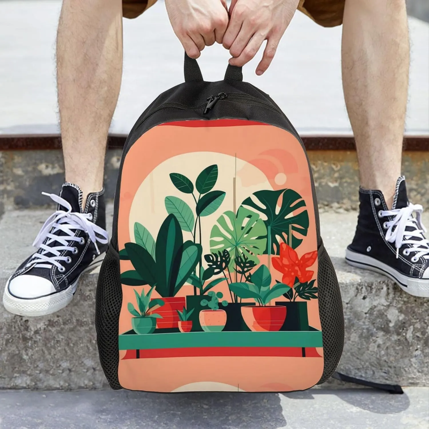 Indoor Potted Green Plants Printed Travel Laptop Backpack for Men Women, Funny Daily Use Computer Bag, Waterproof Casual Daypack