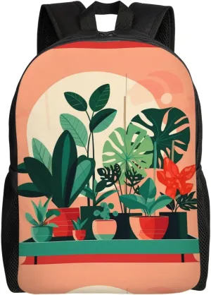 Indoor Potted Green Plants Printed Travel Laptop Backpack for Men Women, Funny Daily Use Computer Bag, Waterproof Casual Daypack