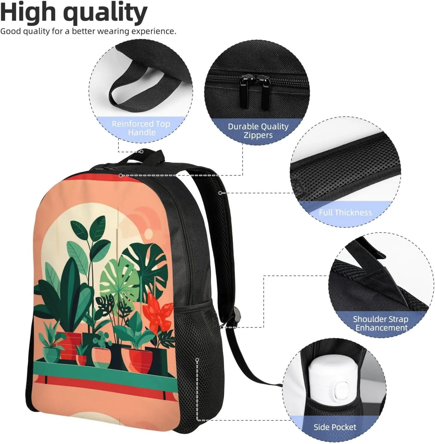 Indoor Potted Green Plants Printed Travel Laptop Backpack for Men Women, Funny Daily Use Computer Bag, Waterproof Casual Daypack