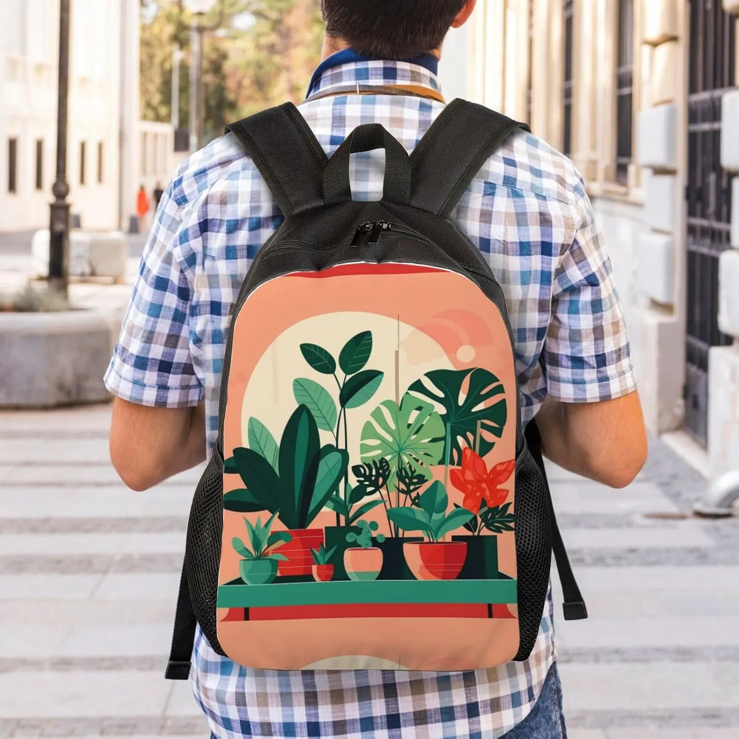 Indoor Potted Green Plants Printed Travel Laptop Backpack for Men Women, Funny Daily Use Computer Bag, Waterproof Casual Daypack