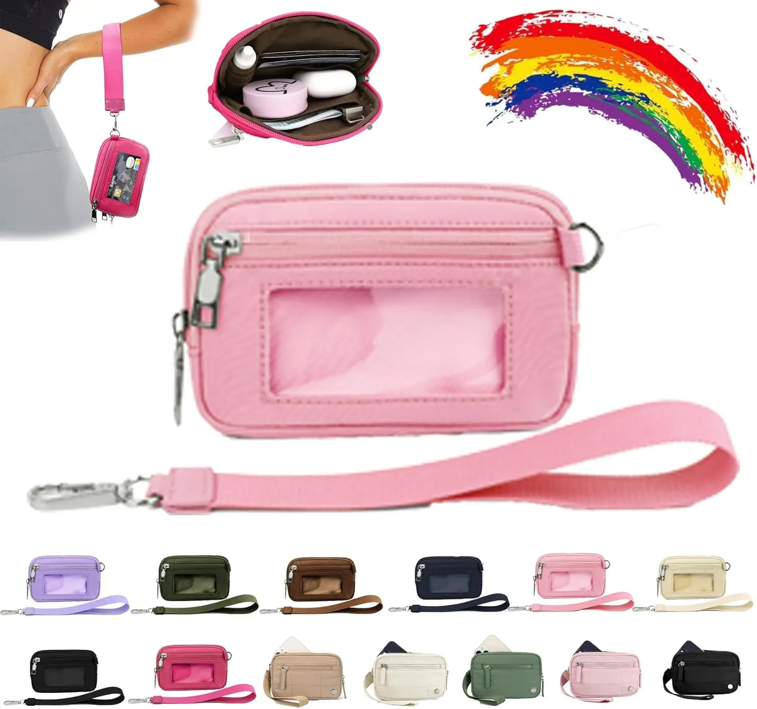 Iris' Pouch Wristlet Rainbow Wallet, Women's Waterproof Nylon Keychain Wallet (A2)