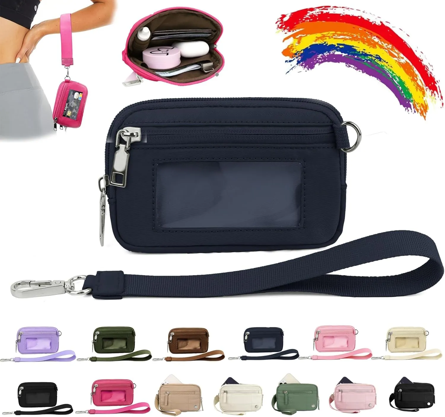 Iris' Pouch Wristlet Rainbow Wallet, Women's Waterproof Nylon Keychain Wallet