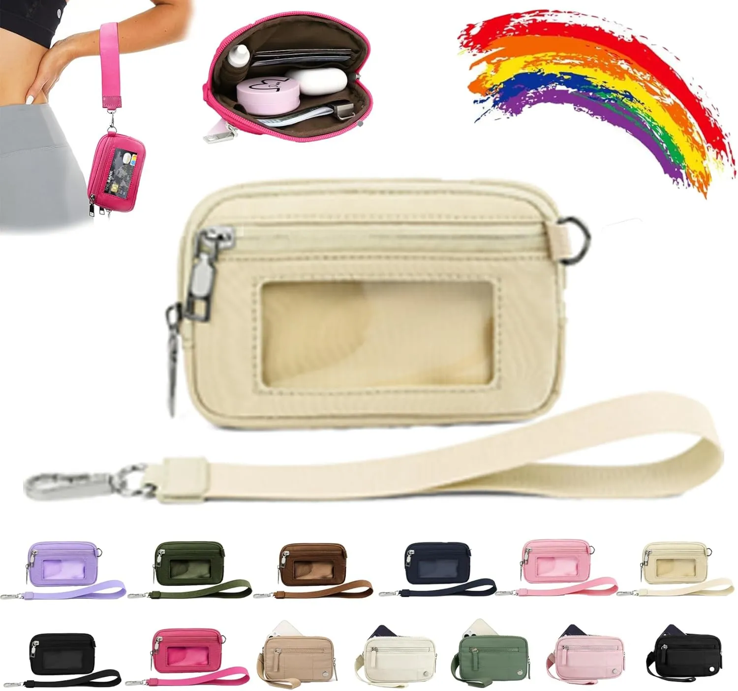 Iris' Pouch Wristlet Rainbow Wallet, Women's Waterproof Nylon Keychain Wallet