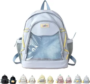 Ita Backpack Large Capacity Kawaii Japanese-Inspired Nylon Daypack Stylish Dual-Strap Backpack Perfect for Travel & Daily Use (Blue, Large)