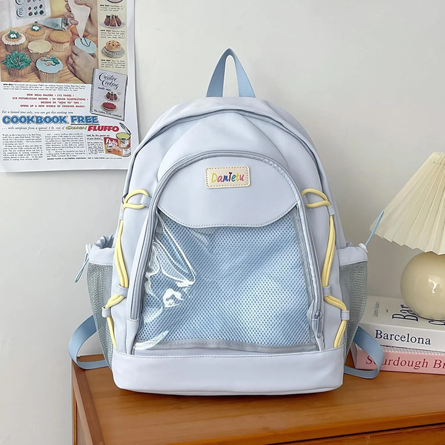 Ita Backpack Large Capacity Kawaii Japanese-Inspired Nylon Daypack Stylish Dual-Strap Backpack Perfect for Travel & Daily Use (Blue, Large)