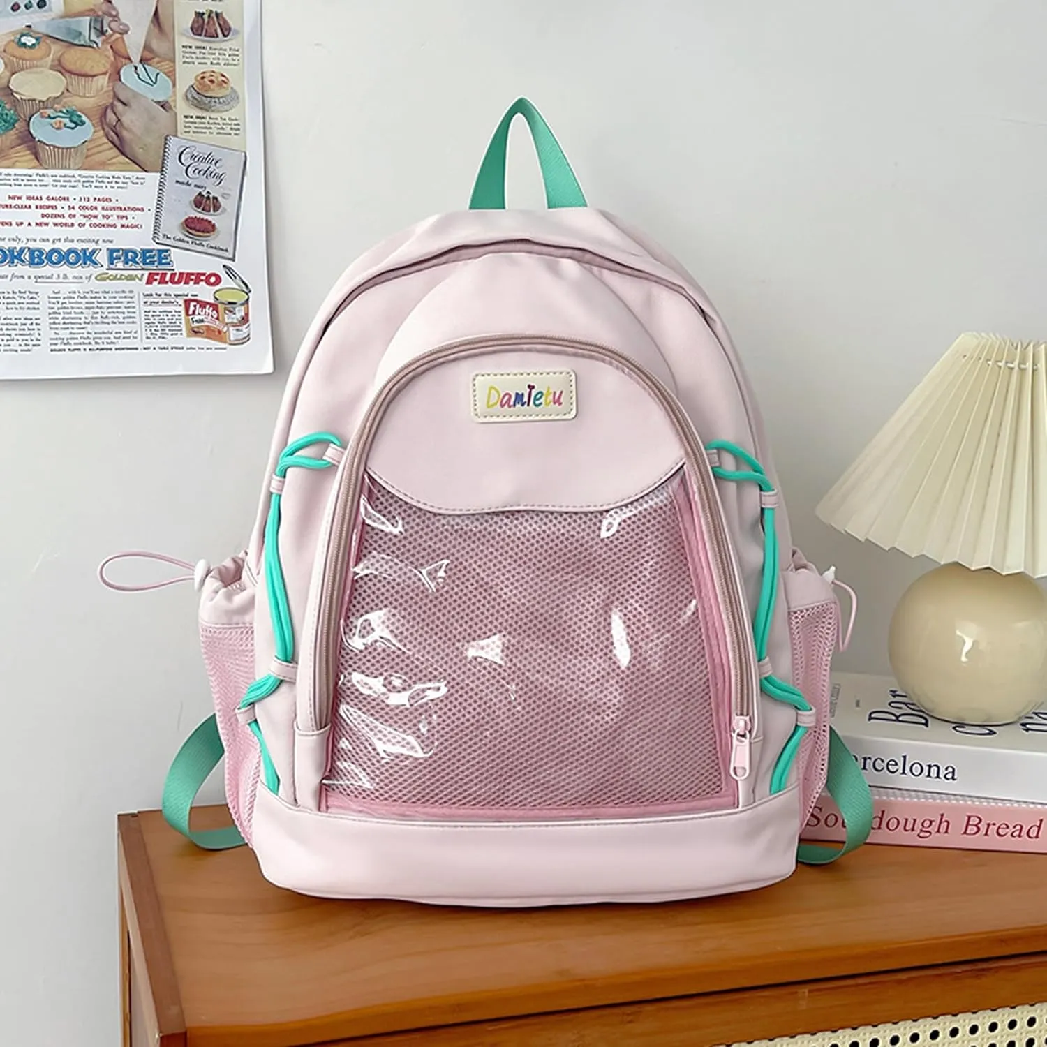 Ita Backpack Large Capacity Kawaii Japanese-Inspired Nylon Daypack Stylish Dual-Strap Backpack Perfect for Travel & Daily Use (Pink, Large)