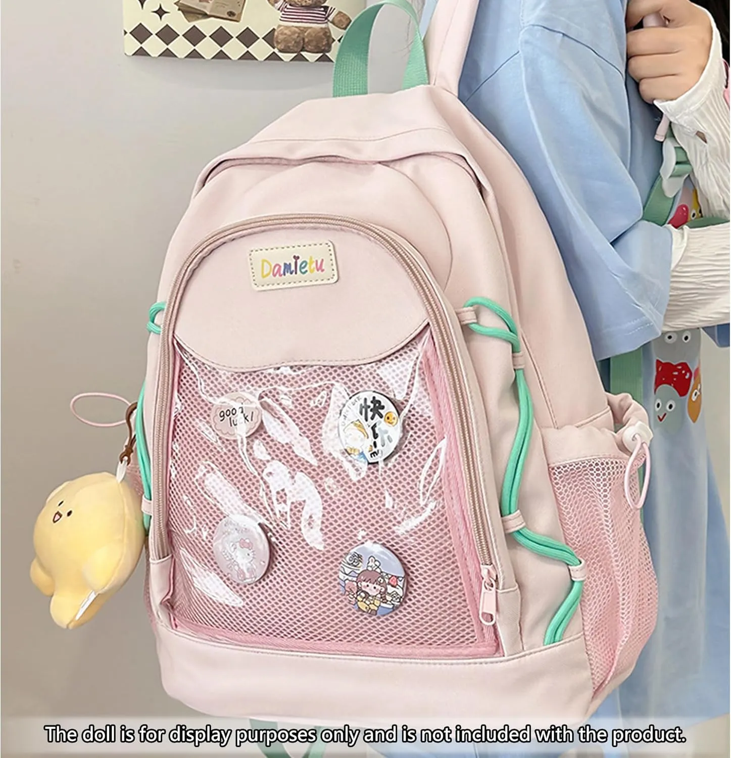 Ita Backpack Large Capacity Kawaii Japanese-Inspired Nylon Daypack Stylish Dual-Strap Backpack Perfect for Travel & Daily Use (Pink, Large)