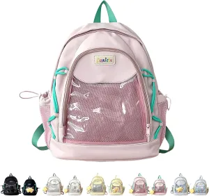 Ita Backpack Large Capacity Kawaii Japanese-Inspired Nylon Daypack Stylish Dual-Strap Backpack Perfect for Travel & Daily Use (Pink, Large)