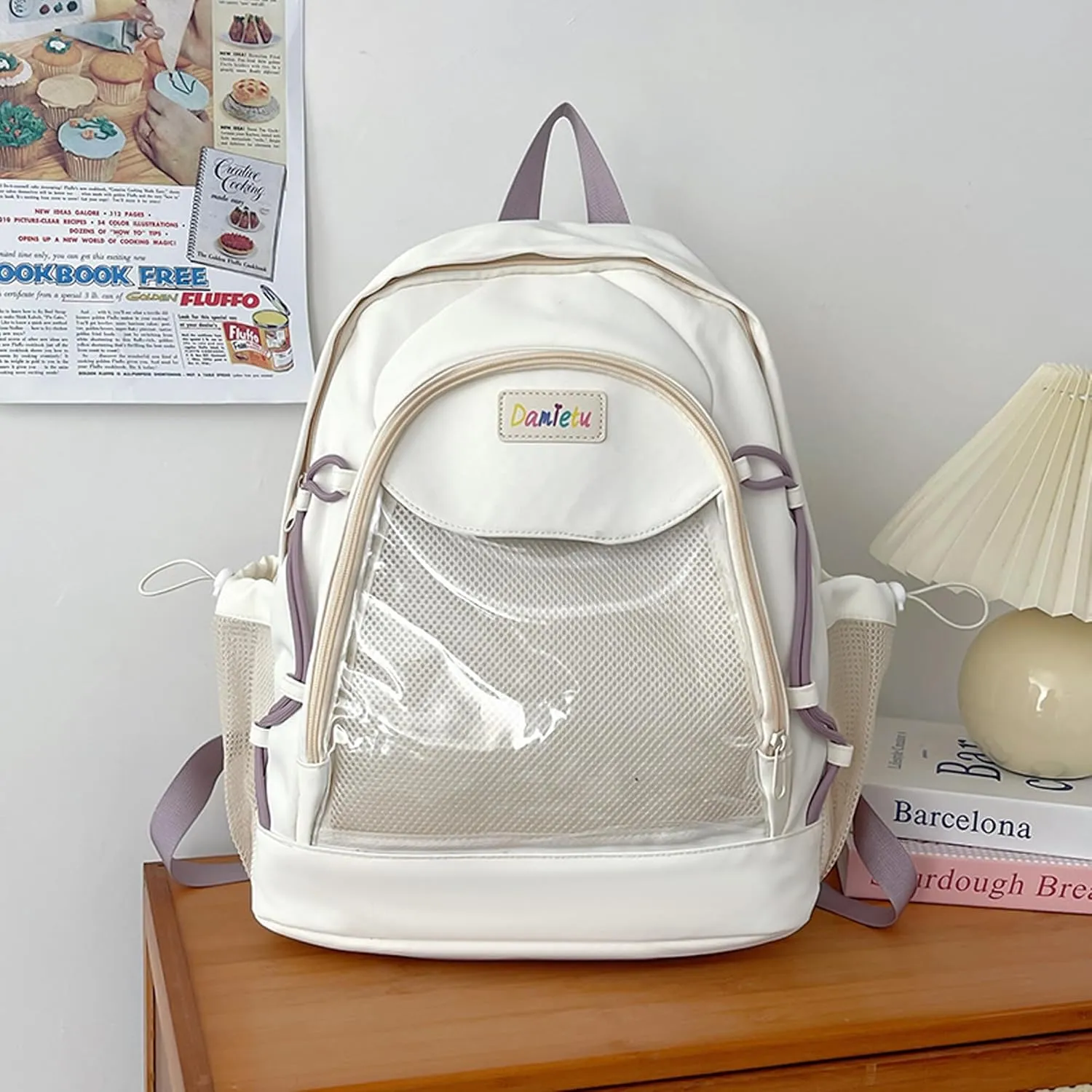 Ita Backpack Large Capacity Kawaii Japanese-Inspired Nylon Daypack Stylish Dual-Strap Backpack Perfect for Travel & Daily Use (White, Large)