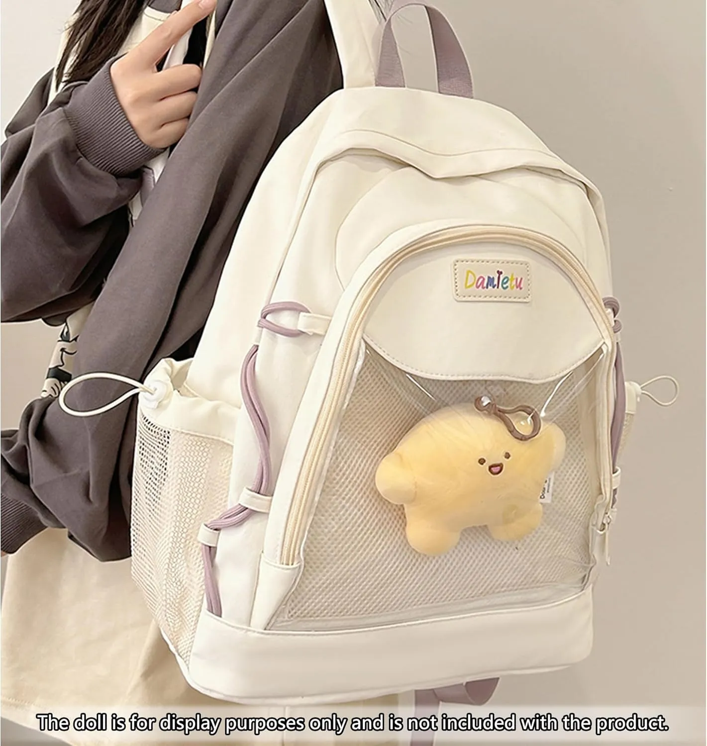 Ita Backpack Large Capacity Kawaii Japanese-Inspired Nylon Daypack Stylish Dual-Strap Backpack Perfect for Travel & Daily Use (White, Large)