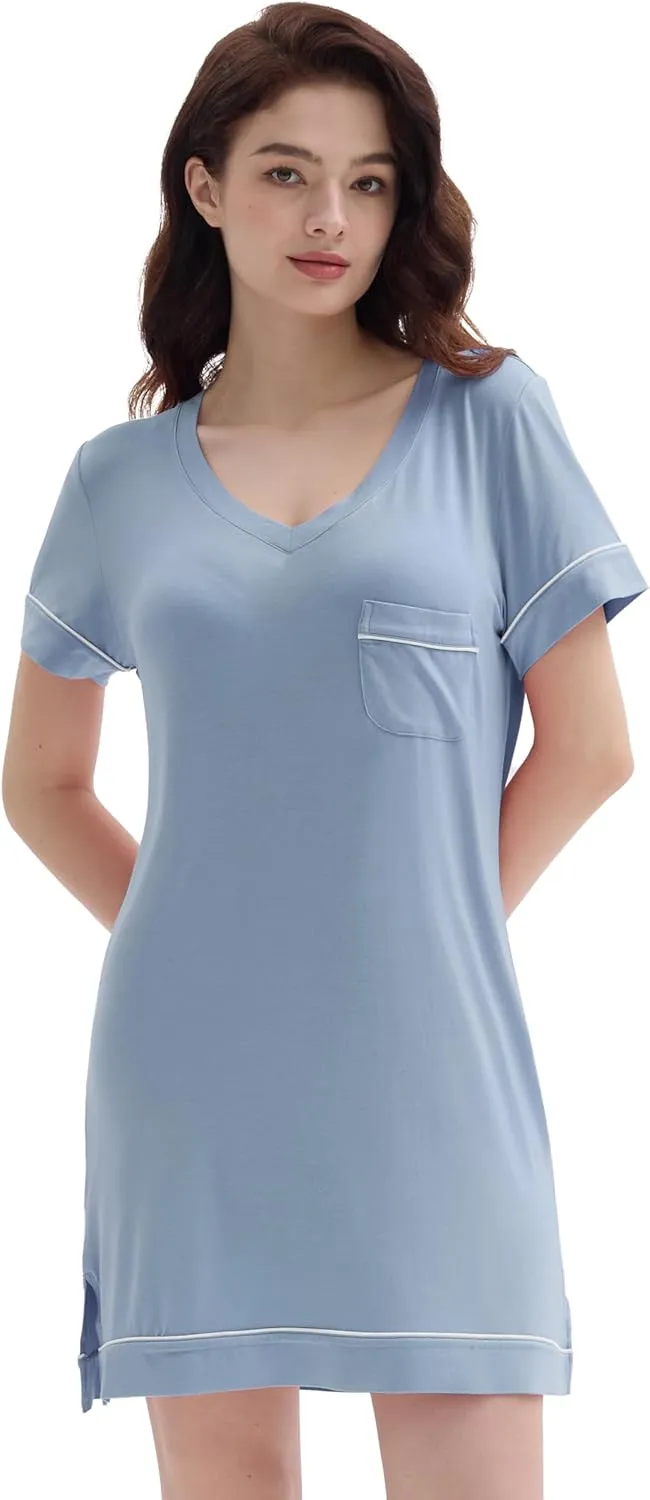 Joyaria Cooling Night/Sleep Shirt Bamboo Viscose Women Short Nightgown Sleepwear S-XXL