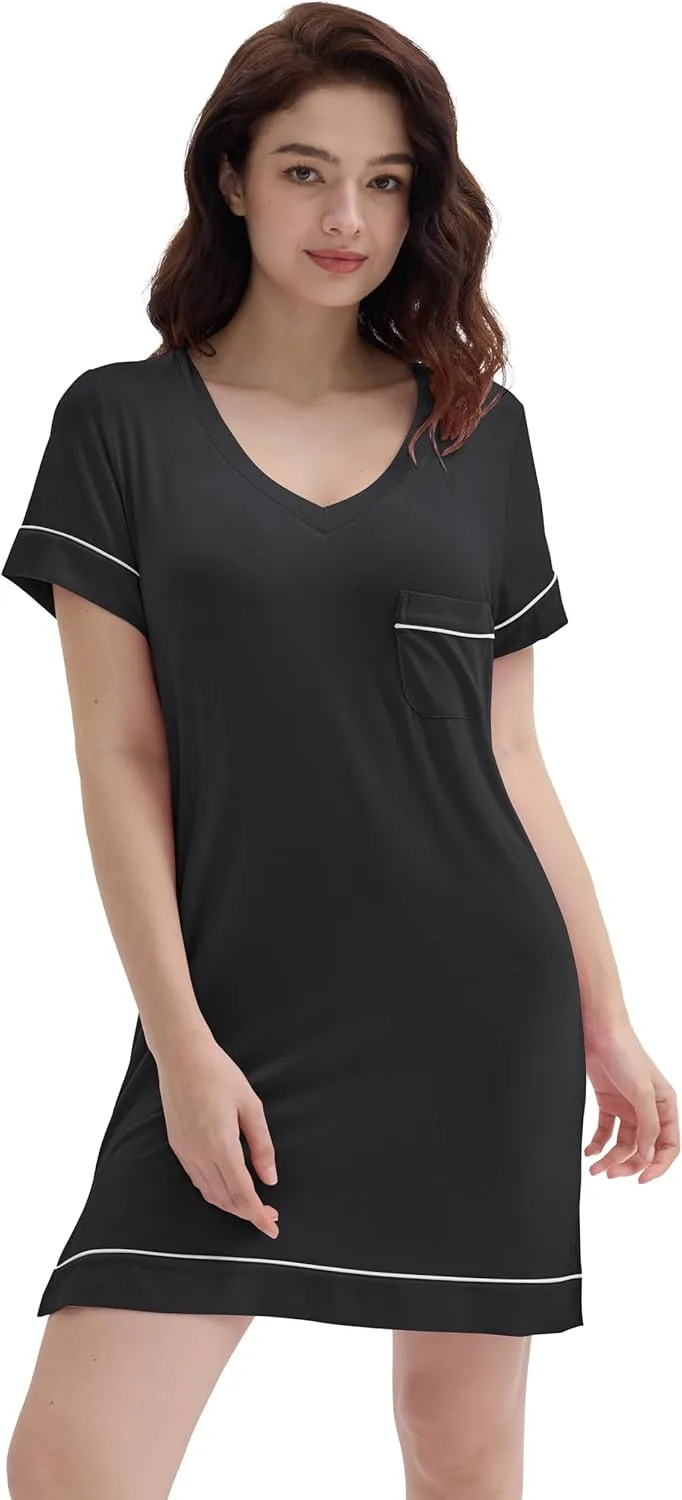 Joyaria Cooling Night/Sleep Shirt Bamboo Viscose Women Short Nightgown Sleepwear S-XXL