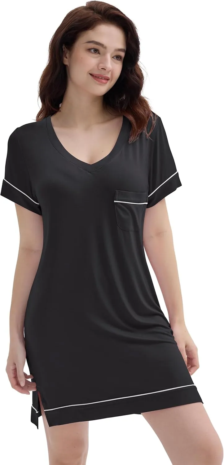 Joyaria Cooling Night/Sleep Shirt Bamboo Viscose Women Short Nightgown Sleepwear S-XXL