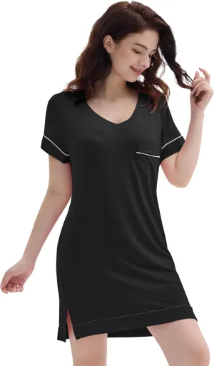 Joyaria Cooling Night/Sleep Shirt Bamboo Viscose Women Short Nightgown Sleepwear S-XXL