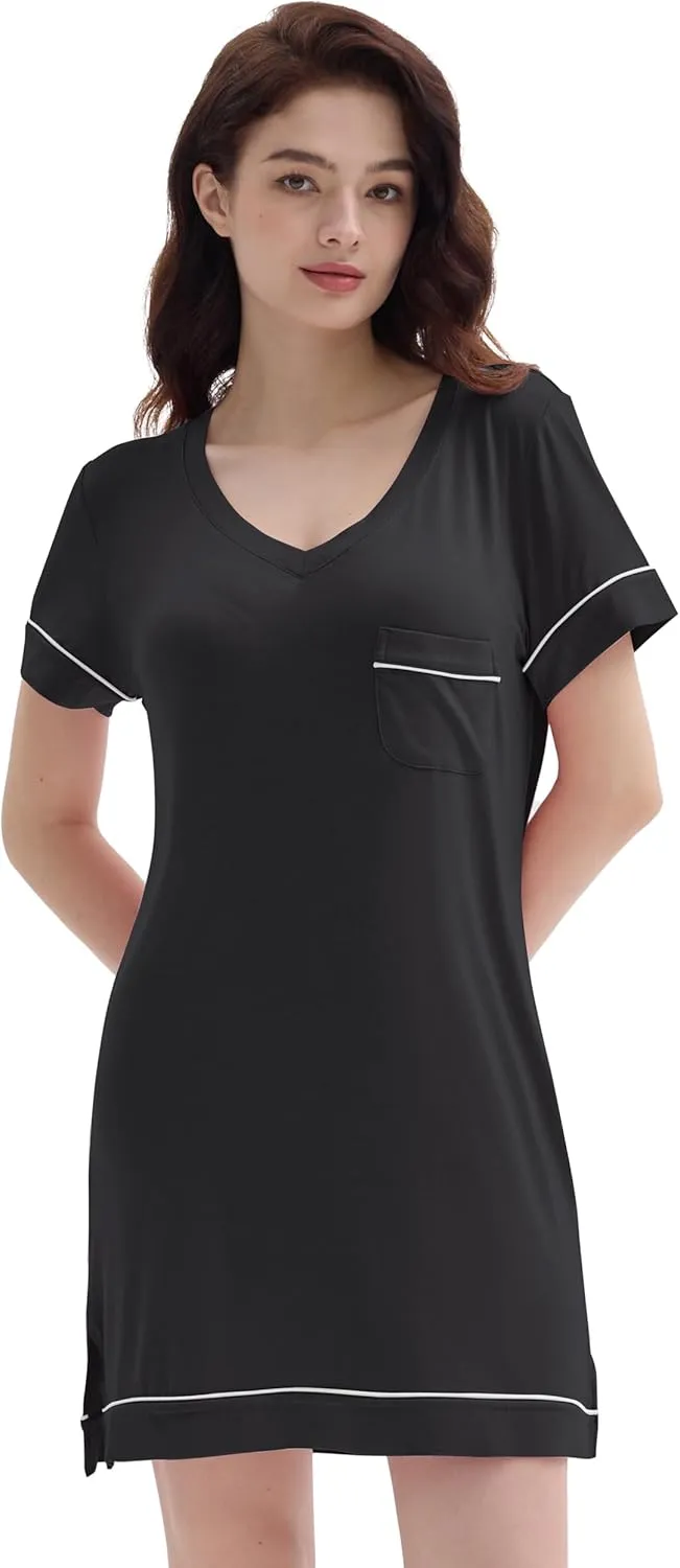 Joyaria Cooling Night/Sleep Shirt Bamboo Viscose Women Short Nightgown Sleepwear S-XXL