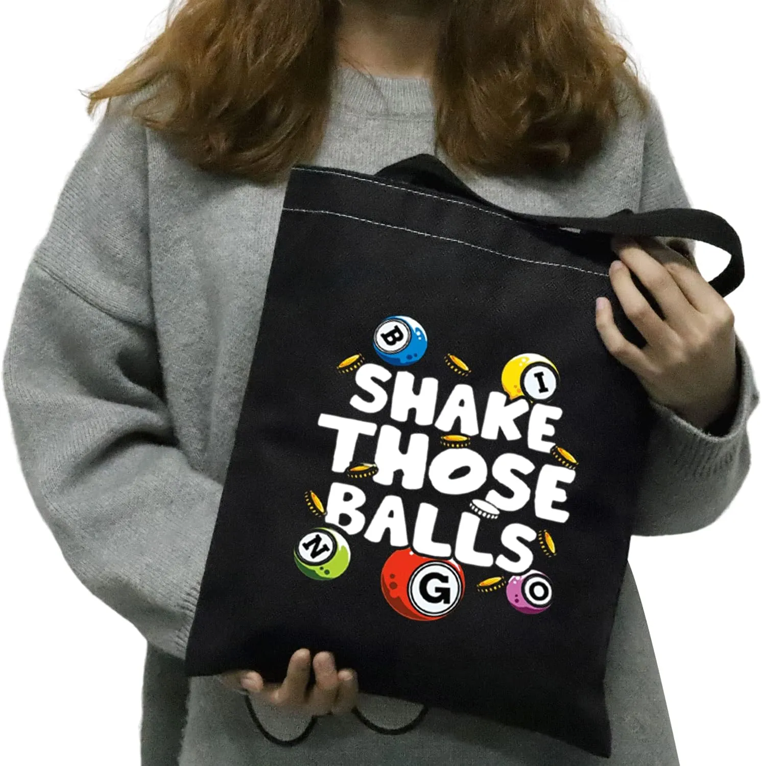 JXGZSO B Gambler Gift Shake Those Balls Tote Bag Lucky B Pouch Bag B Game Lover Gift (Shake those balls shopping black)