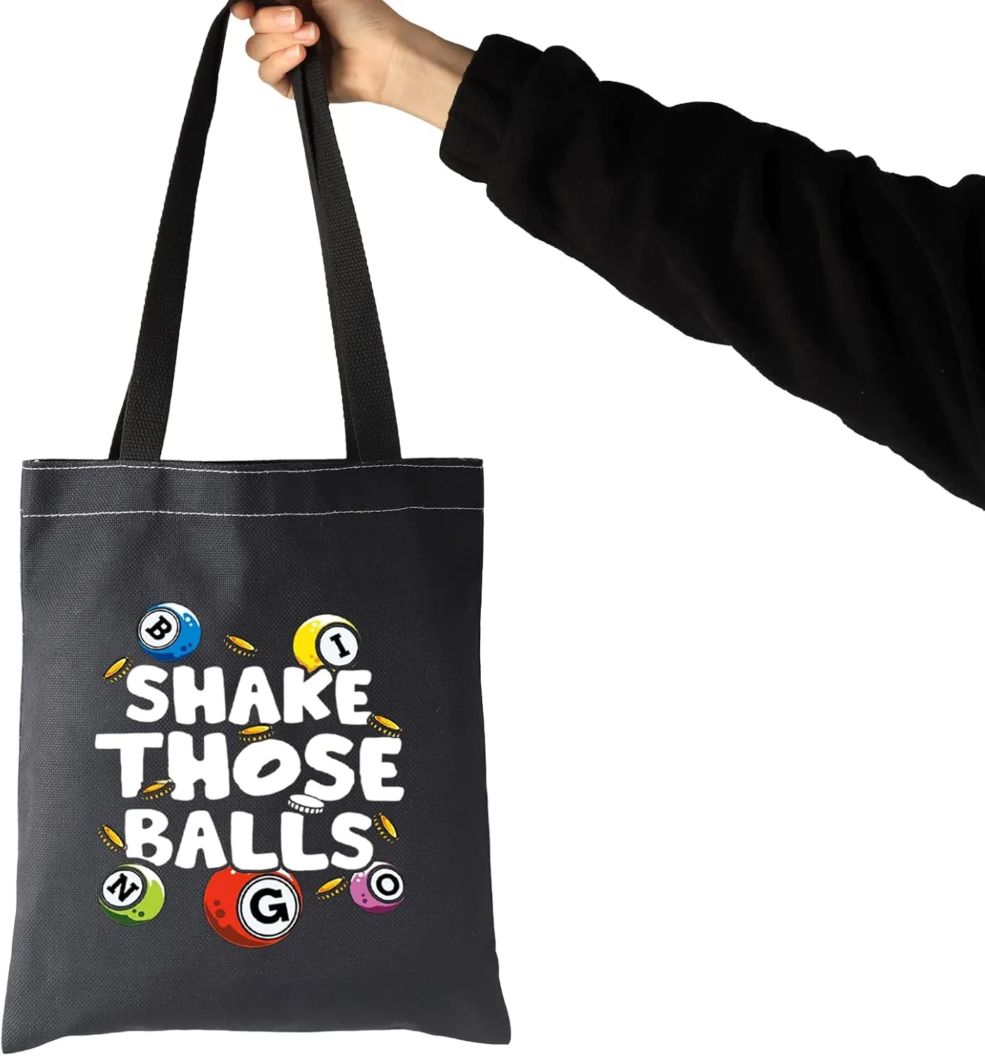 JXGZSO B Gambler Gift Shake Those Balls Tote Bag Lucky B Pouch Bag B Game Lover Gift (Shake those balls shopping black)