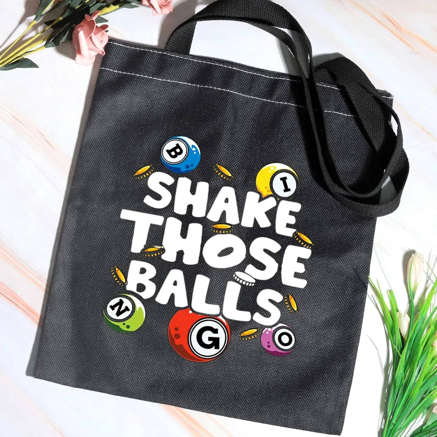 JXGZSO B Gambler Gift Shake Those Balls Tote Bag Lucky B Pouch Bag B Game Lover Gift (Shake those balls shopping black)