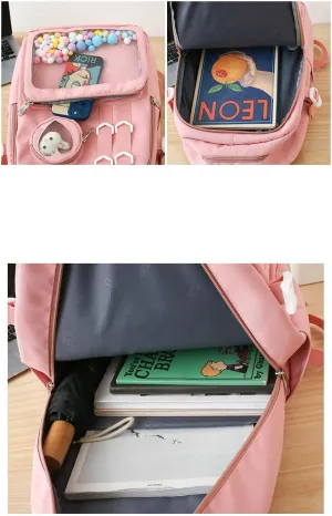 Kawaii Ita Backpack Bags for Women, Cute Clear Window Daypack Bookbag Laptop Itabag for Daily Use Lolita Bag Cosplay (pink)