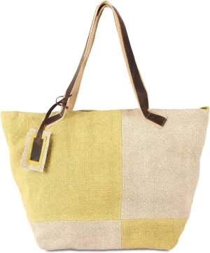 KomalC Two-Tone Jute & Leather Tote for Women, Stylish, Sustainable, Perfect for Daily Use, Shopping, Work and Casual Outings